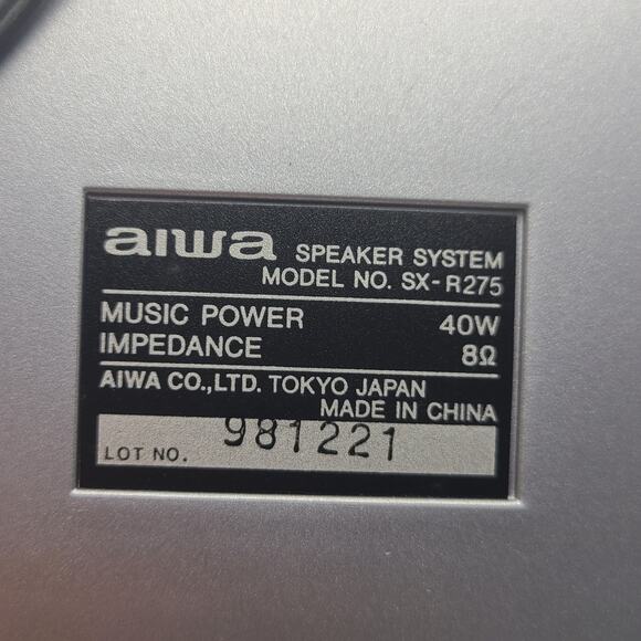 AIWA Speaker Model SX-R275 Single Unit, 40W, 8 Ohms, Made in Japan, Works - Picture 4 of 4